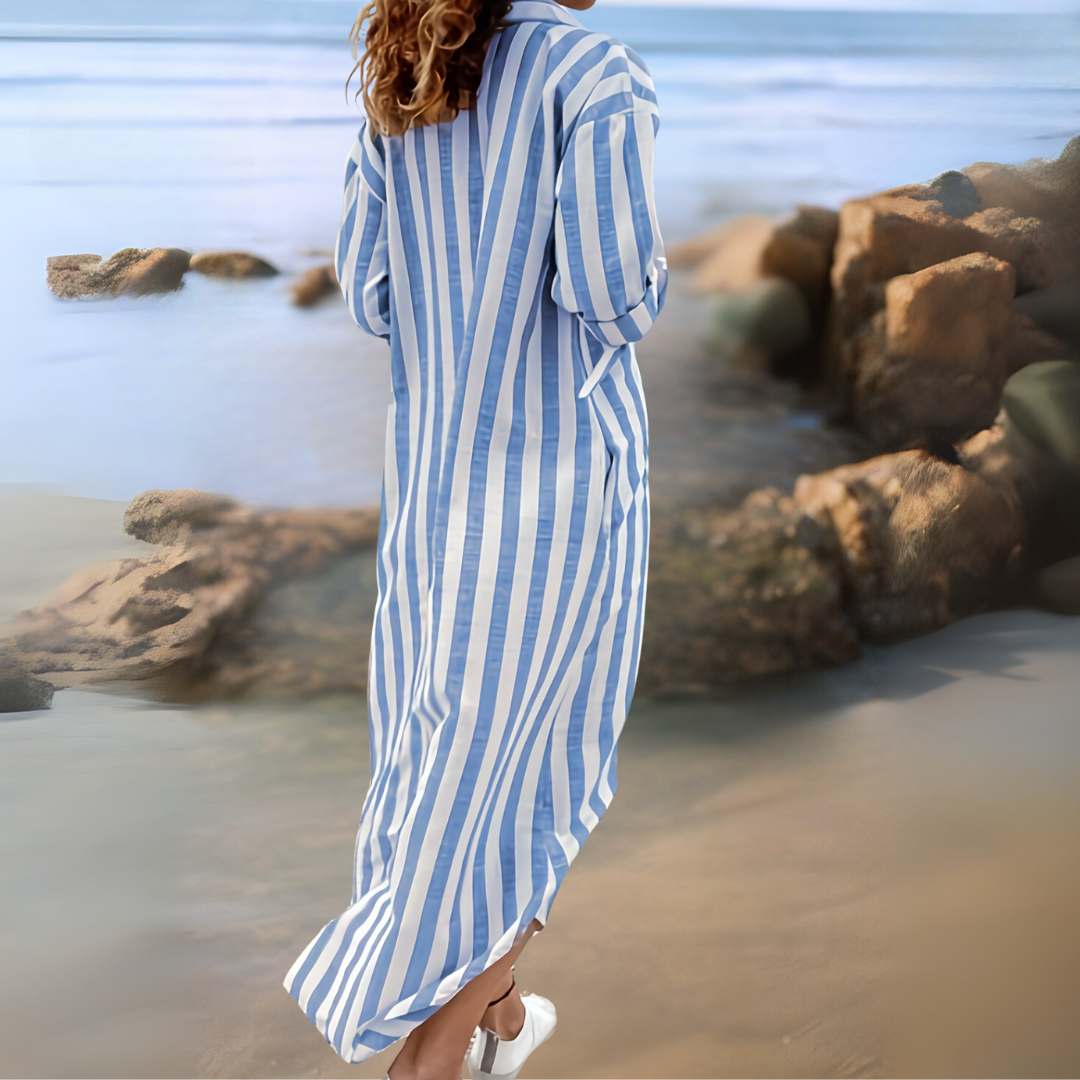 Joyce™ | Elegant striped dress with V-neckline