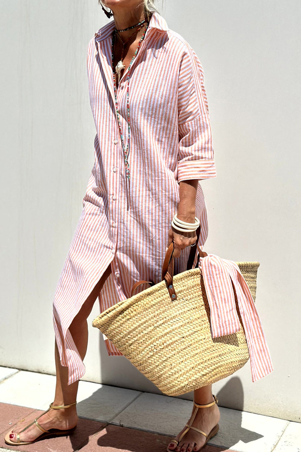 Blush & Bay™ | Elegant Striped Shirt Dress