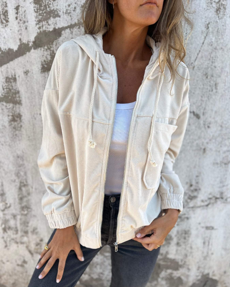 Blush & Bay™ | Corduroy Hooded Zipped Jacket