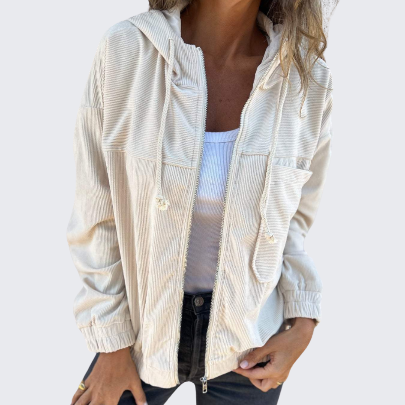 Blush & Bay™ | Corduroy Hooded Zipped Jacket