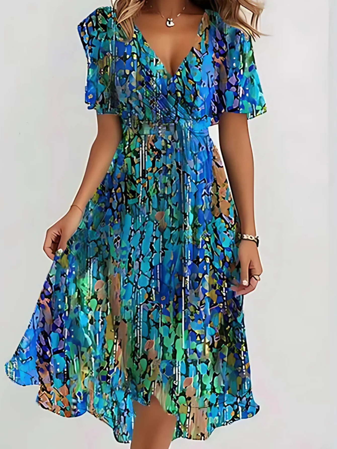 Blush & Bay™ | Vibrant Boho Midi Dress