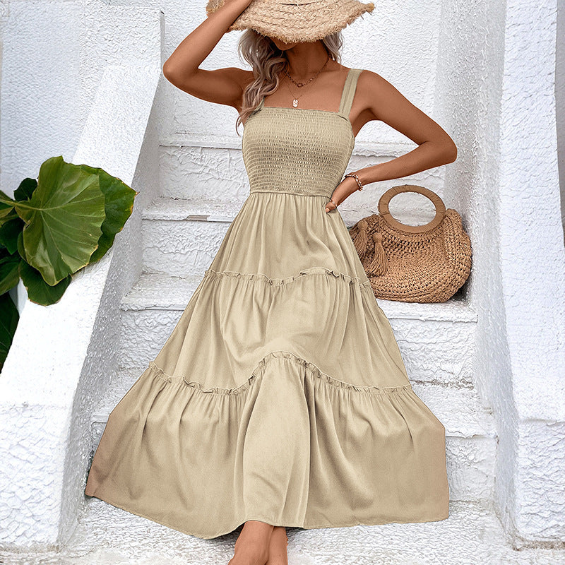 Blush & Bay™ | Vintage Frill Hem Shirred Backless Sundress