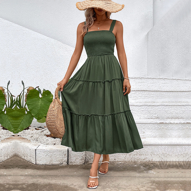 Blush & Bay™ | Vintage Frill Hem Shirred Backless Sundress