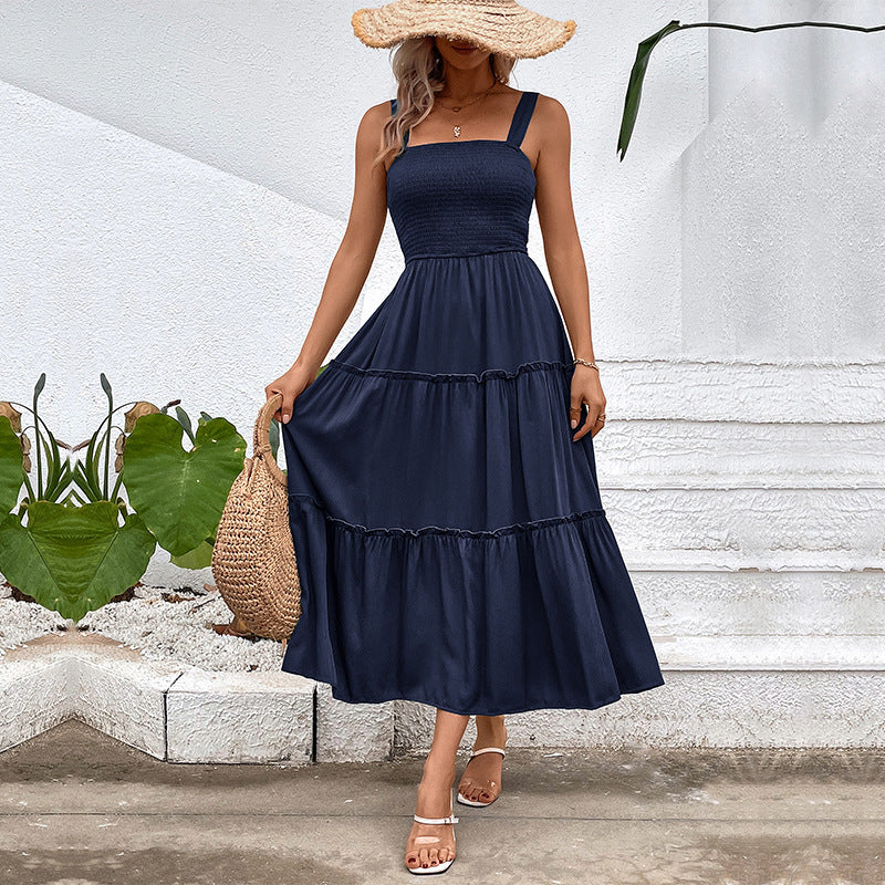 Blush & Bay™ | Vintage Frill Hem Shirred Backless Sundress