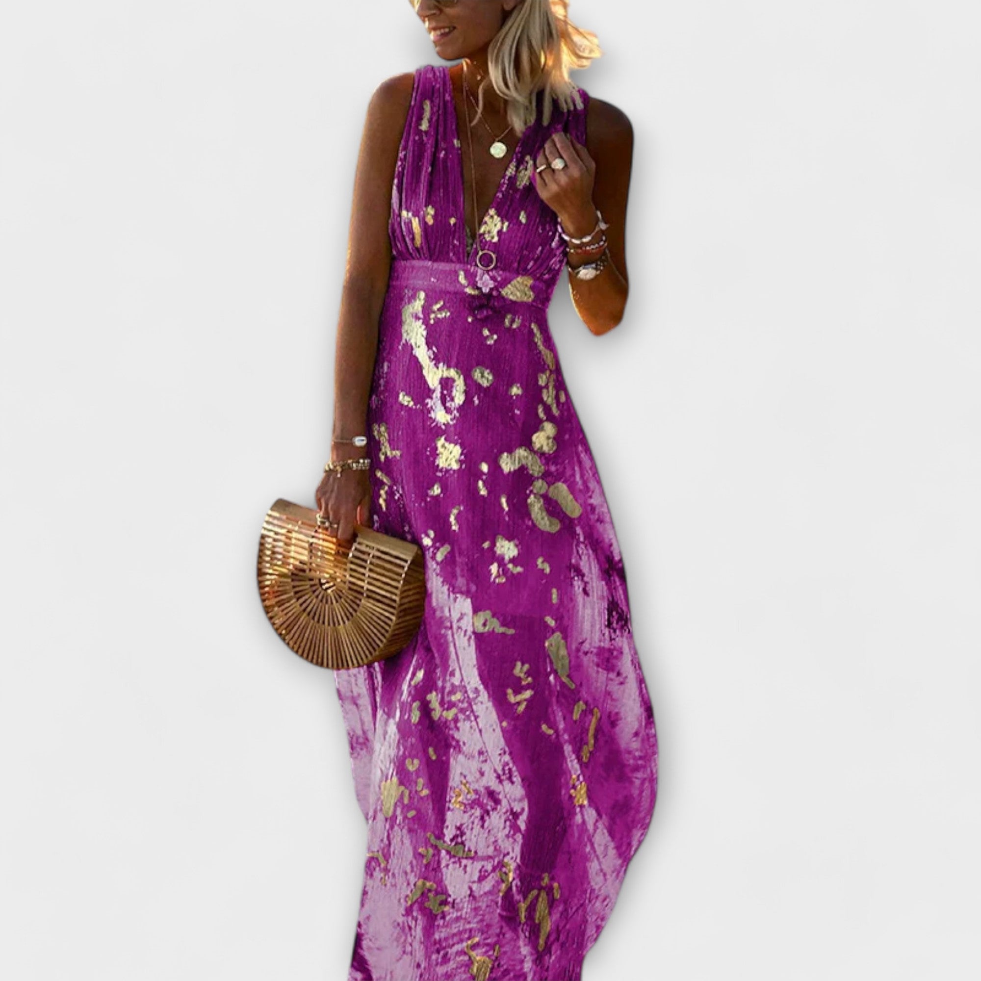 Blush & Bay™ | Flowing dress with V-neck and sequin details