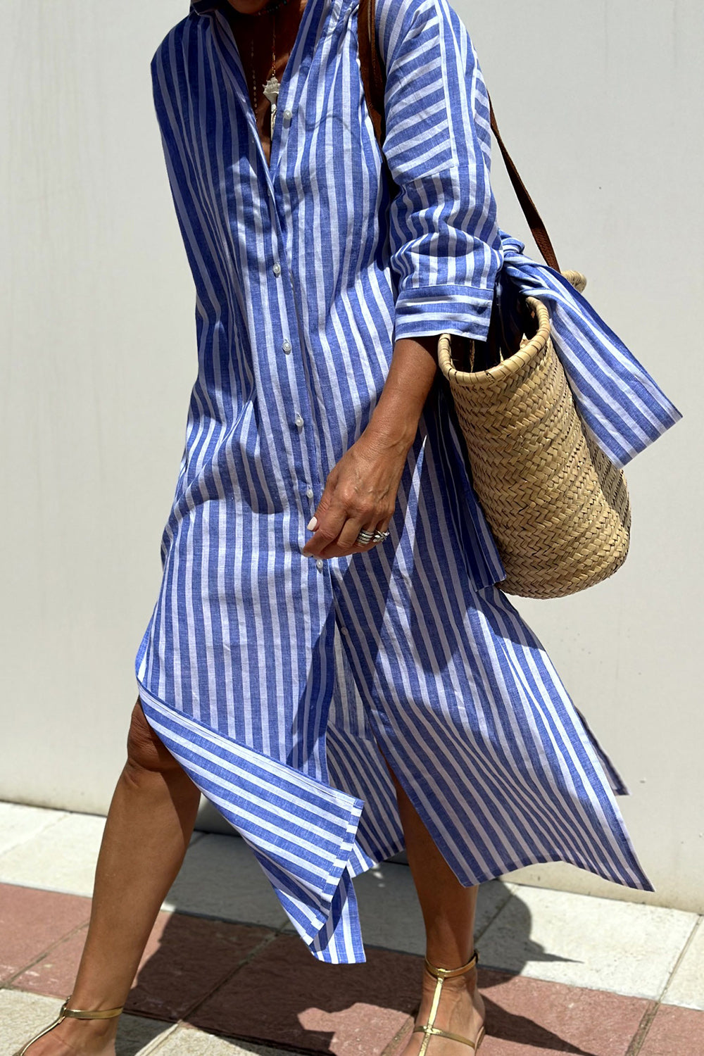 Blush & Bay™ | Elegant Striped Shirt Dress