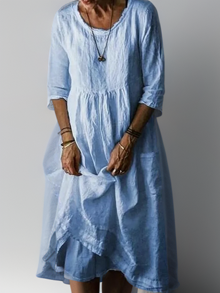 Blush & Bay™ | Flowing Maxi Dress with Relaxed Round Neckline