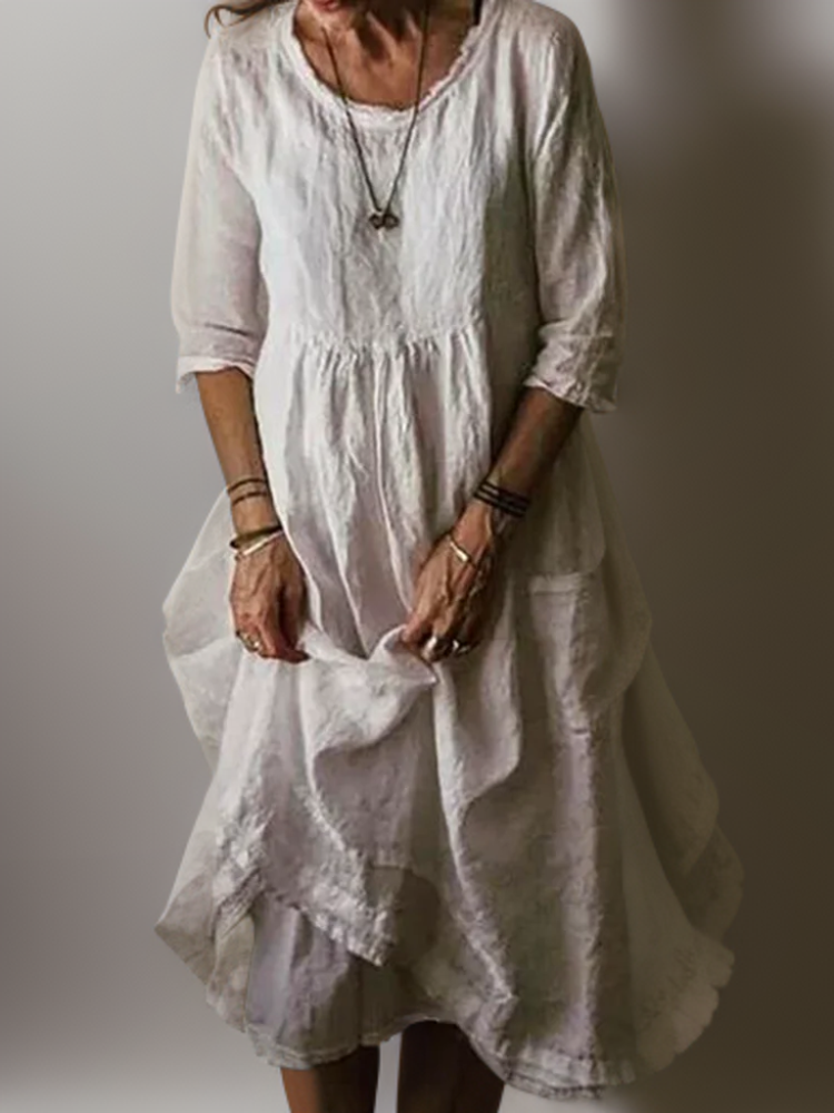 Blush & Bay™ | Flowing Maxi Dress with Relaxed Round Neckline