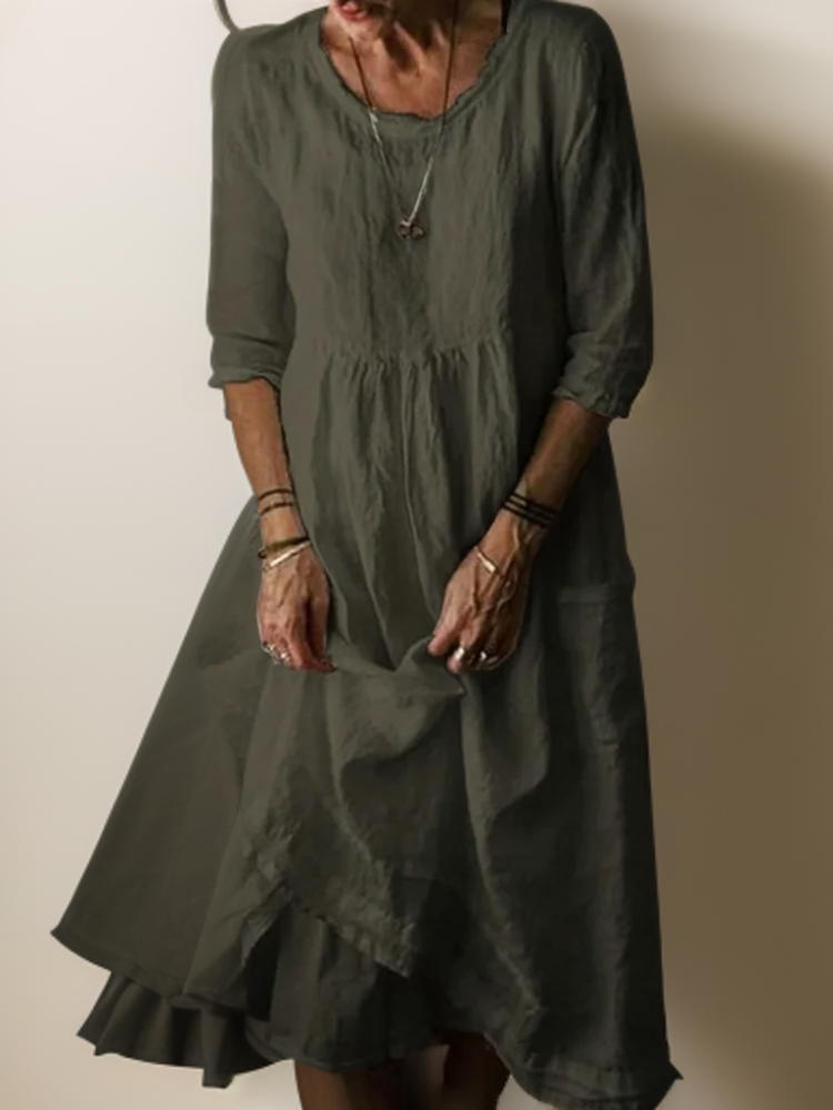 Blush & Bay™ | Flowing Maxi Dress with Relaxed Round Neckline