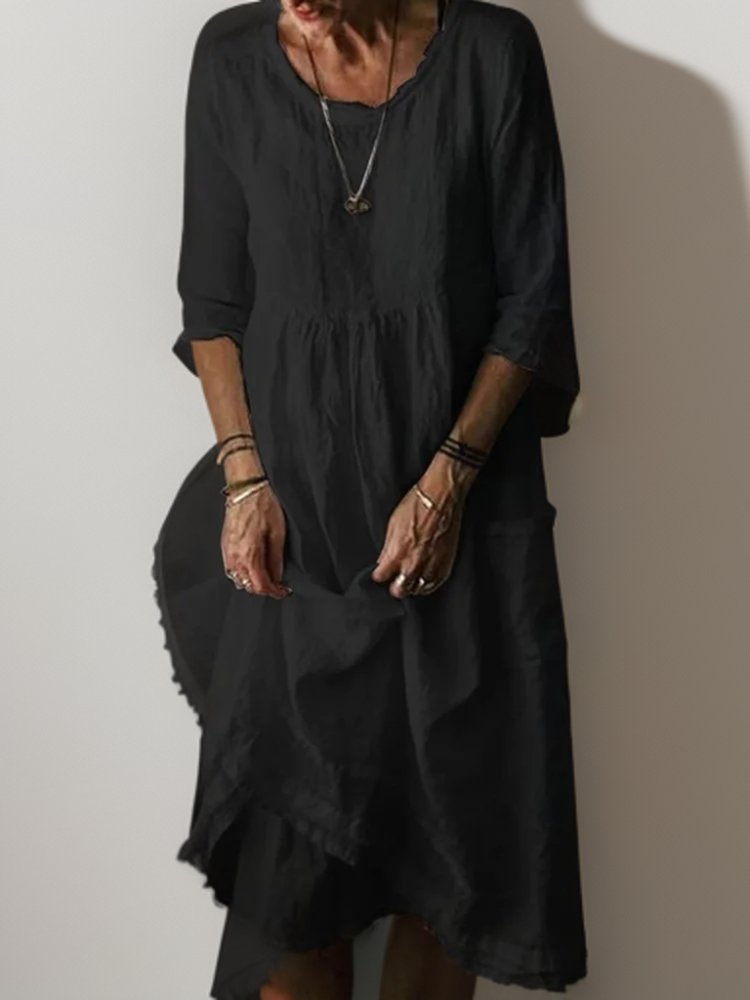 Blush & Bay™ | Flowing Maxi Dress with Relaxed Round Neckline